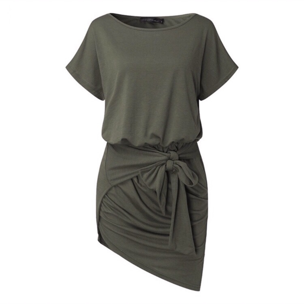 LAST ONE - MEDIUM Tie Front Mini Dress - Green